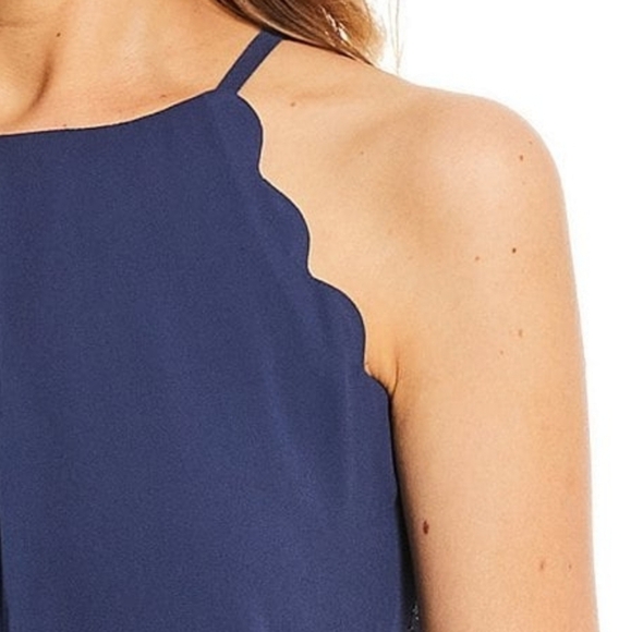 IN San Francisco Scalloped Shift halter Dress Navy Blue L - Picture 3 of 11